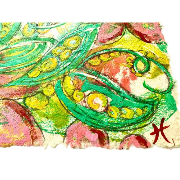 Sweet Peas Original Art Encaustic Wax Painting on Lokta Mulberry Paper - Picture 4 of 6